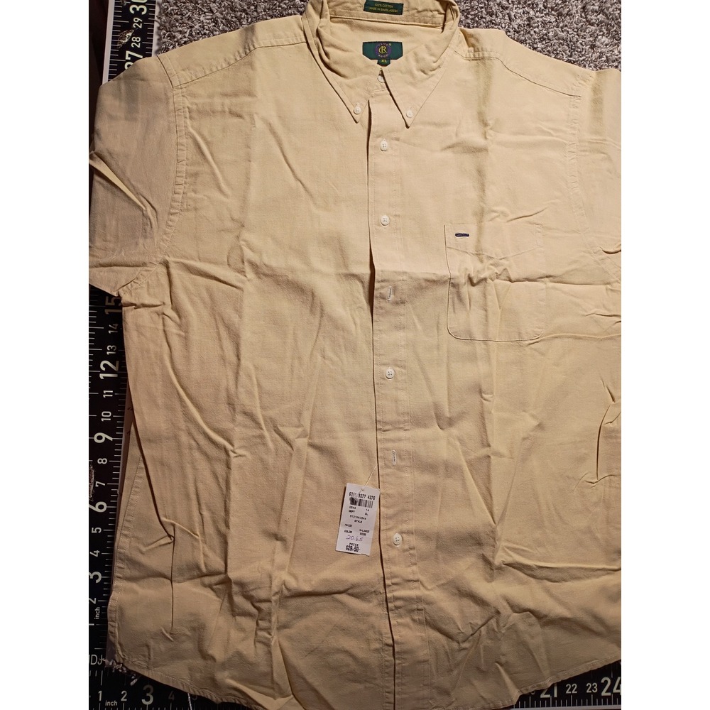 Club Room Mens XL Short Sleeve Button Down Shirt Maize Yellow Cotton NWT